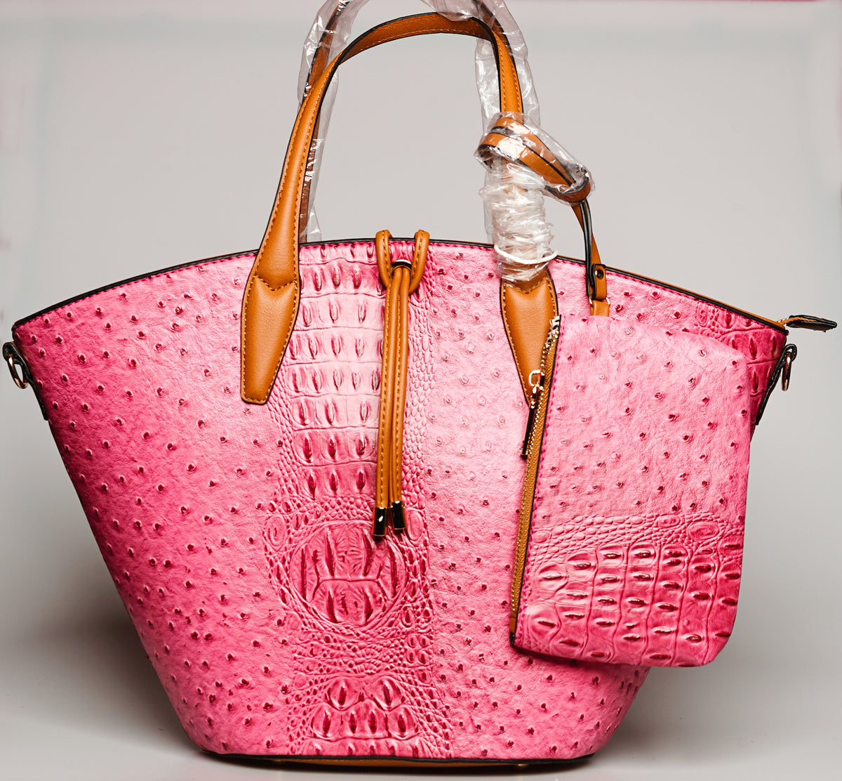 トートバッグ OSTRICH MARKET TOTE BAG Fashion Ostrich Croc Tote With Bag (Colors: Black, Brown