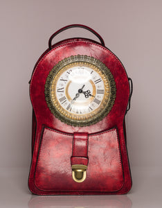 Vintage Real Clock Leather Fashion Handbag, Backpack