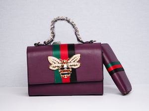 Wine Color Queen Bee Handbag With Wallet
