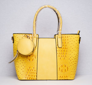 Yellow Ostrich Croc Handbag With Coin Purse