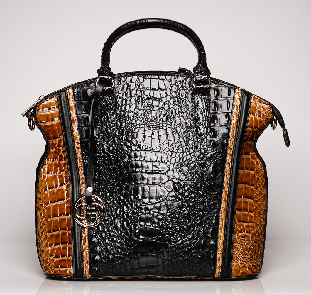 Black & Brown Croc Alligator Handbag
