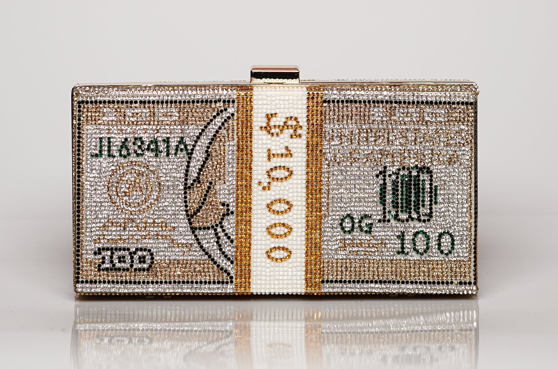 Hundred Dollar Rhinestone Money Clutch Bag 100 Dollar Sparkle