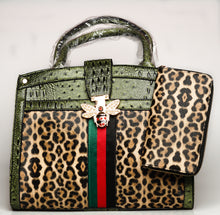 Load image into Gallery viewer, Ostrich Croc Leopard Handbag With Wallet (Colors: Dark Grey, Olive, Brown, Red)
