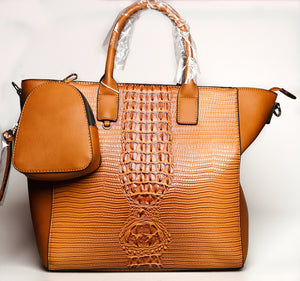 Croc Alligator Handbag With Coin Purse (Colors: Brown, Black)