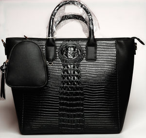 Croc Alligator Handbag With Coin Purse (Colors: Brown, Black)
