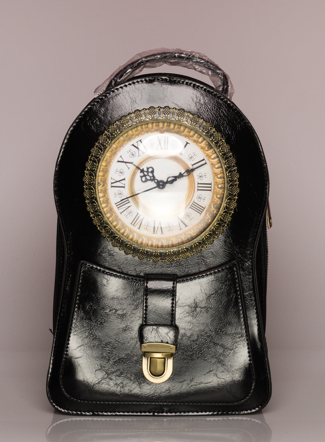 Vintage Real Clock Leather Fashion Handbag, Backpack