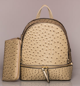 Grey Ostrich Croc Backpack With Wallet