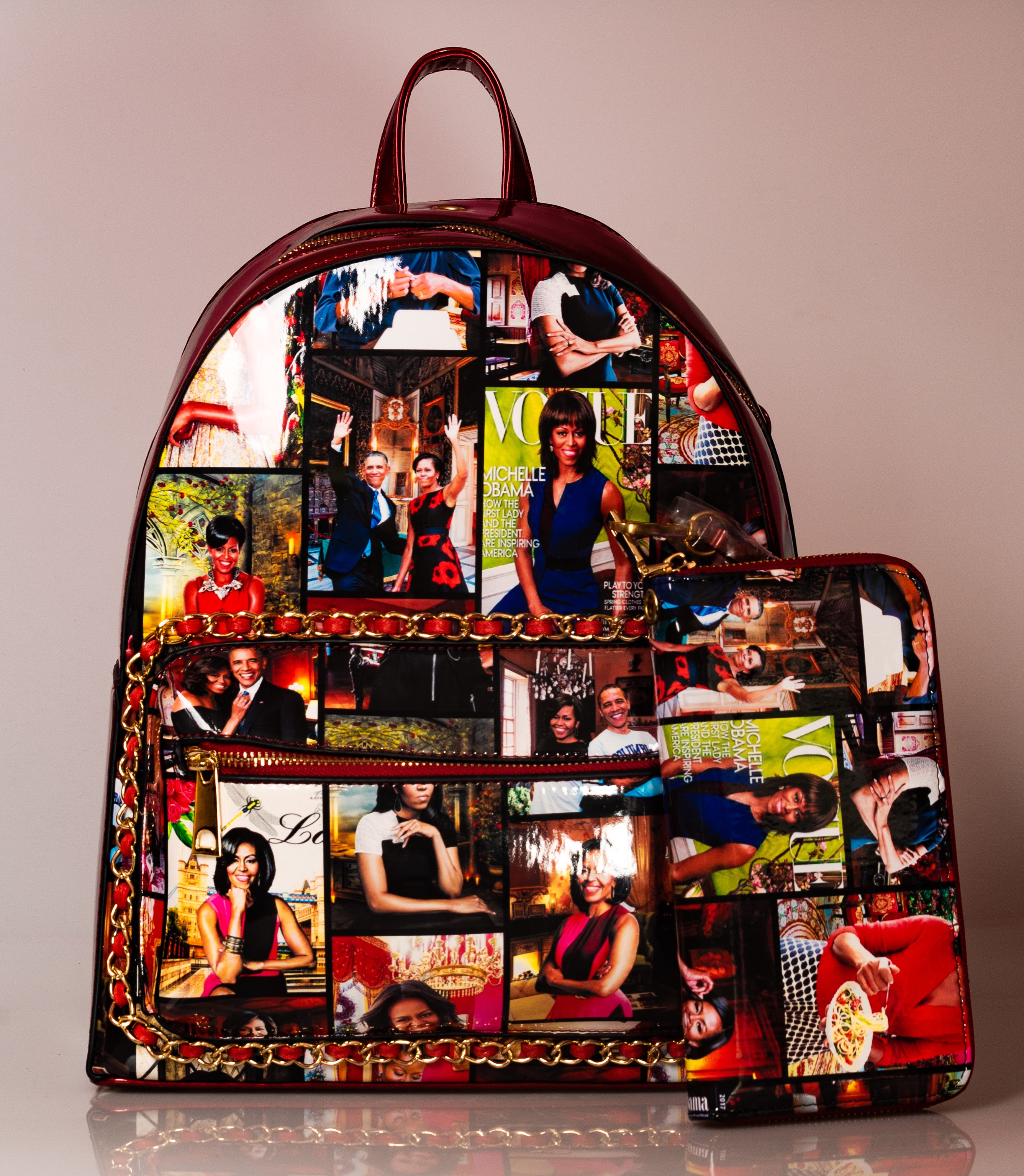 Burgundy Michelle Obama Print Backpack With Wallet Sincerely