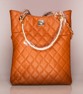 Camel Quilted Pearl Handbag