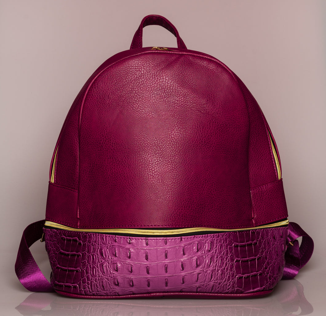 Croc Leather Backpack (Colors: Purple, Red, Black, Brown)